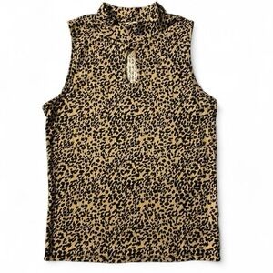 Vintage Leopard Print Mock Neck Keyhole Top Sleeveless M